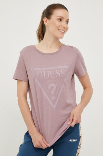 Bavlněné tričko Guess fialová barva