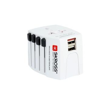 Skross cestovní adaptér MUV USB, 2.5A max., vč. USB nabíjení 2x výstup 2400mA, univerzální pro 150 zemí PA48