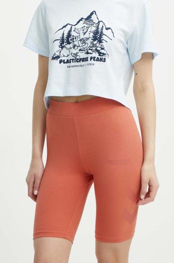 Kraťasy Hummel hmlLEGACY WOMAN TIGHT SHORTS dámské, oranžová barva, s potiskem, medium waist, 214171