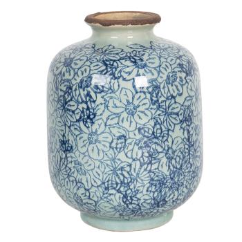 Keramická váza ve vintage stylu s modrými kvítky Bleues – Ø 10*15 cm  6CE1199