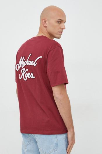 Bavlněné tričko Michael Kors vínová barva, s aplikací