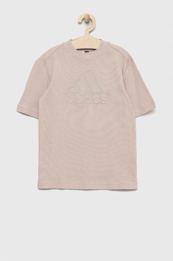 Dětské bavlněné tričko adidas U FI béžová barva, s aplikací