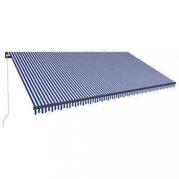 Ručně zatahovací markýza s LED světlem 600x300 cm Dekorhome Bílá / modrá