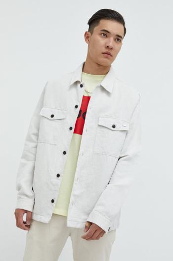 Plátěná košile HUGO pánská, bílá barva, regular, s klasickým límcem