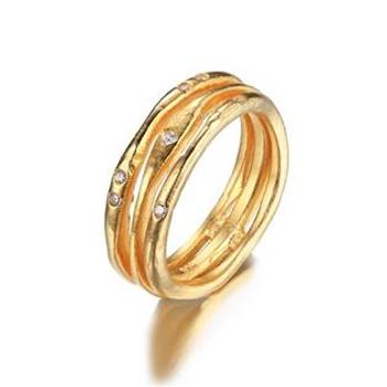 Šperky4U Zlacený stříbrný prsten se zirkony - velikost 52 - SN2017-52