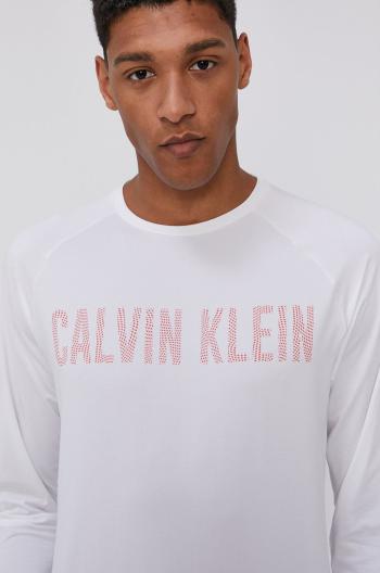 Tričko s dlouhým rukávem Calvin Klein Performance pánské, bílá barva, s potiskem