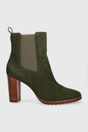 Semišové kotníkové boty Lauren Ralph Lauren Mylah dámské, zelená barva, na podpatku