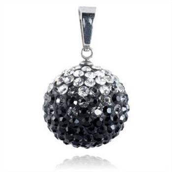 Šperky4U Ocelový přívěšek kulička 18 mm - čiré a černé krystaly - PSW1029
