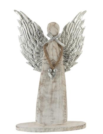 Dřevěný anděl  se stříbrnými křídly - 28*38*2cm 85241