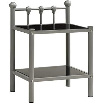 Noční stolek šedý a černý 45 x 34,5 x 60,5 cm kov a sklo (325073)