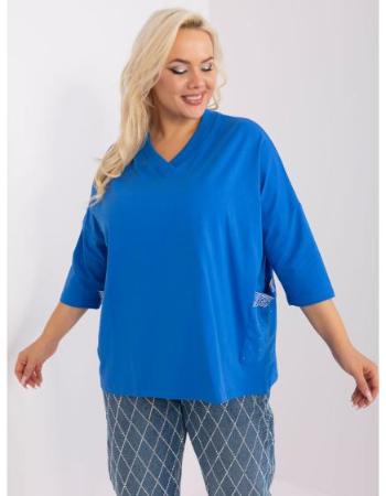 Dámská halenka plus size s kapsami a kamínky EGI tmavě modrá