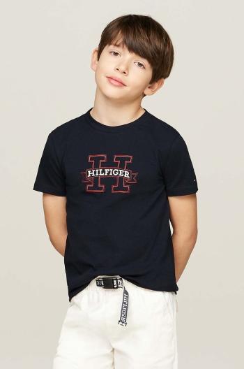 Dětské bavlněné tričko Tommy Hilfiger tmavomodrá barva, s potiskem, KB0KB09028