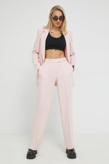 Kalhoty HUGO dámské, růžová barva, široké, high waist