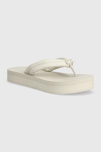 Žabky Calvin Klein FLATFORM FLIP FLOP RELOCK dámské, béžová barva, na platformě, HW0HW02063