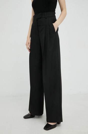 Kalhoty se směsi vlny By Malene Birger dámské, černá barva, široké, high waist