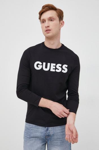 Tričko s dlouhým rukávem Guess černá barva, s potiskem