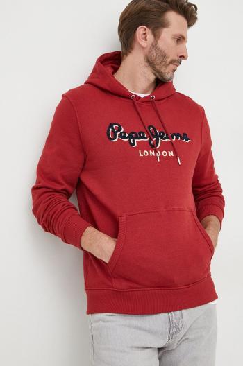 Bavlněná mikina Pepe Jeans pánská, vínová barva, s aplikací