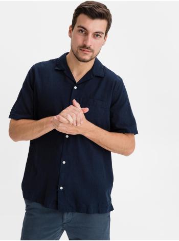 Modrá pánská košile linen-cotton button-front shirt GAP