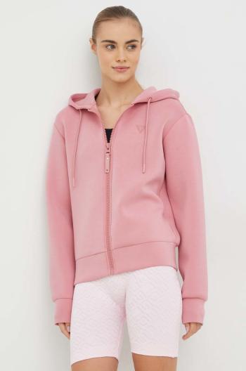 Mikina Guess dámská, růžová barva, s kapucí, s potiskem