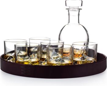 Karafa se sklenicemi na whiskey EVEREST, podtácky a tácem Liiton 14 ks