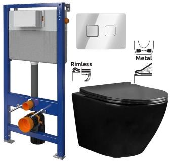 CERSANIT/S CERSANIT POD. SYSTÉM AQUA 52 PNEU S QF + TLAČÍTKO SQUARE CHROM + WC REA CARLO MINI RIMFLESS ČERNÁ + SEDÁTKO S97-062 SQCR CL1
