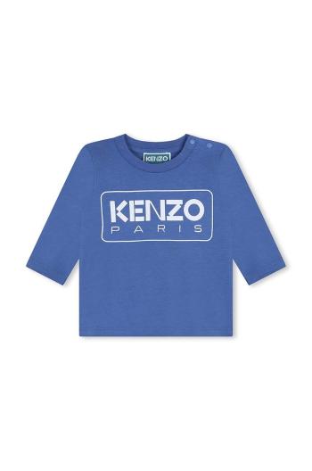 Dětské bavlněné tričko s dlouhým rukávem Kenzo Kids modrá barva, s potiskem, K60518