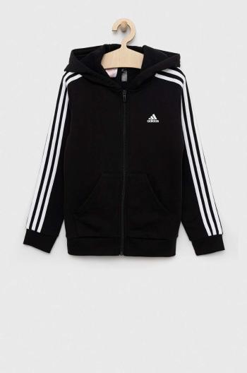 Dětská mikina adidas U 3S FL FZ černá barva, s kapucí, s aplikací