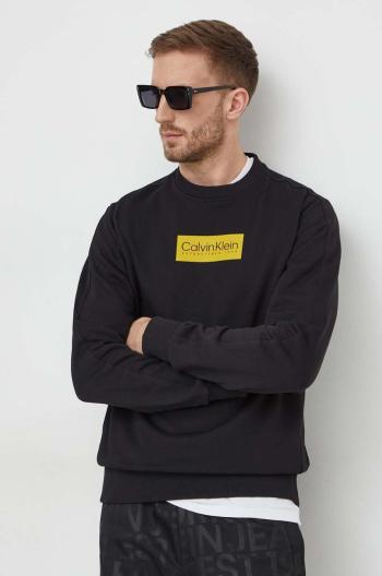 Bavlněná mikina Calvin Klein pánská, černá barva, s aplikací, K10K112252