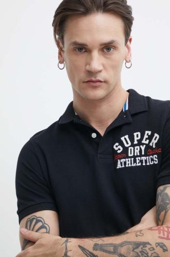 Bavlněné polo tričko Superdry černá barva, s aplikací