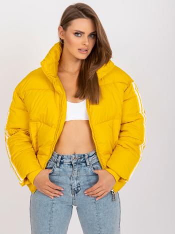 PROŠÍVANÁ ZIMNÍ ŽLUTÁ BUNDA S PRUHY NA RUKÁVECH -EM-KR-MB8869.00P-YELLOW Velikost: ONE SIZE