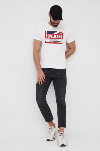 Bavlněné tričko Pepe Jeans Adelard bílá barva, s potiskem