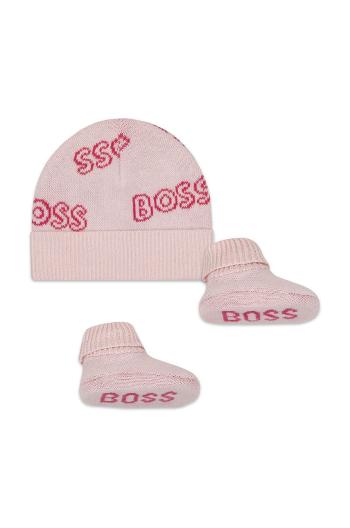 Dětská bavlněná čepice BOSS růžová barva, z tenké pleteniny