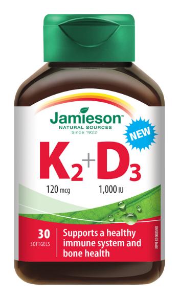 Jamieson Vitamíny K2 120 mcg a D3 1000 IU 30 kapslí