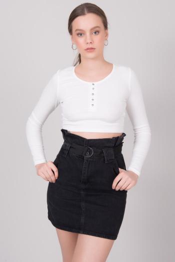 SMETANOVÝ DÁMSKÝ CROP TOP S KNOFLÍKY 15472-ECRU Velikost: S