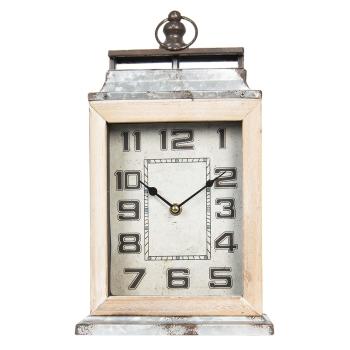 Kovovo-dřevěné antik stolní hodiny s patinou - 20*8*34 cm / 1xAA 6KL0539