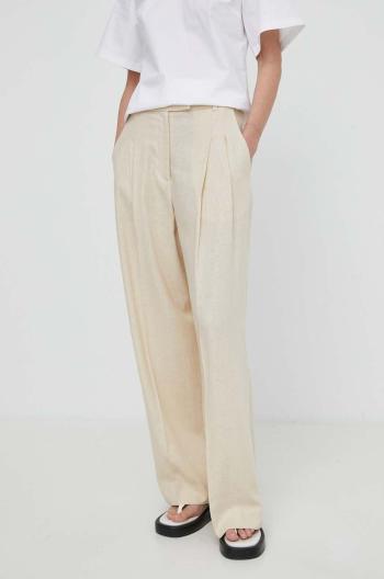 Plátěné kalhoty By Malene Birger béžová barva, jednoduché, high waist