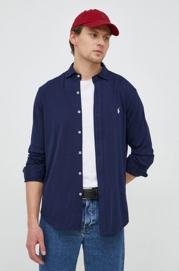 Bavlněné tričko Polo Ralph Lauren tmavomodrá barva, regular, s italským límcem