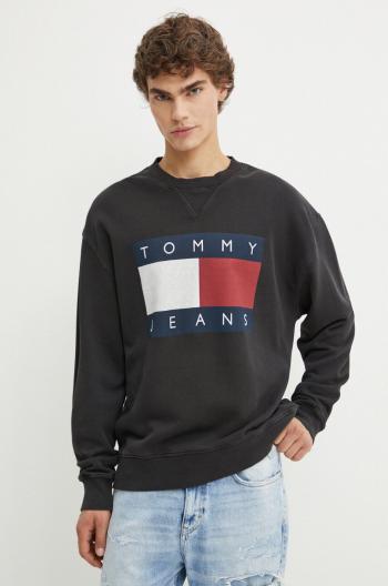 Bavlněná mikina Tommy Jeans pánská, šedá barva, s potiskem, DM0DM19222