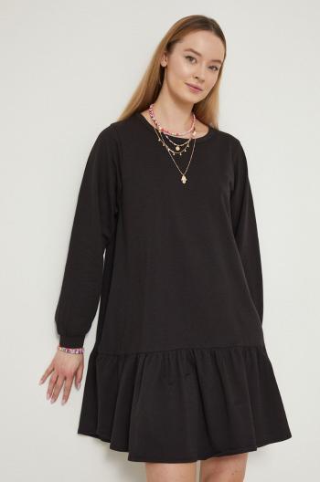 Bavlněné šaty Medicine černá barva, mini, oversize