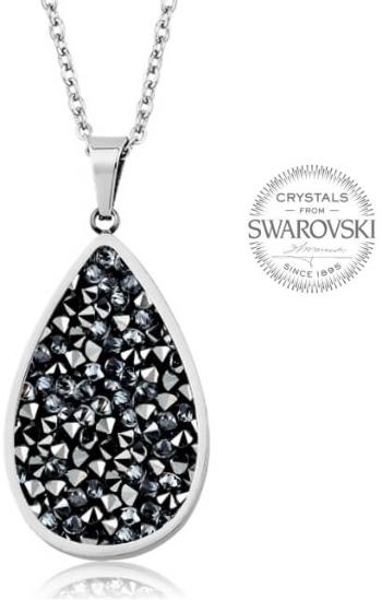 Levien Třpytivý náhrdelník s krystaly SS Rocks Pear 24 grey metal