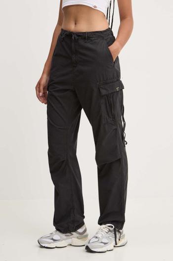 Bavlněné kalhoty Superdry černá barva, jednoduché, high waist, W7011070A-02A