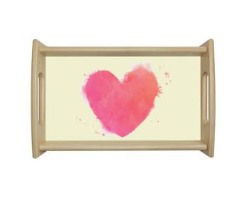 Dřevěný podnos watercolor heart