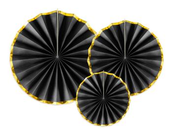 PartyDeco Rozety - čierne so zlatým okrajom 3 ks