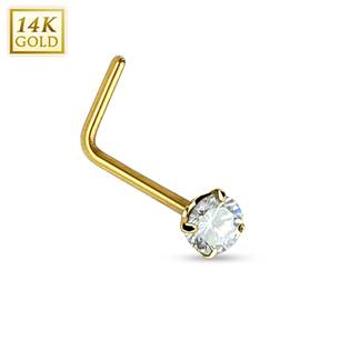 Šperky4U Zlatý piercing do nosu - čirý zirkon, Au 585/1000 - ZL01027C-YG