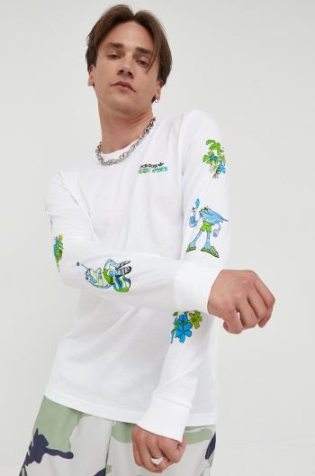 Bavlněné tričko s dlouhým rukávem adidas Originals bílá barva, s potiskem