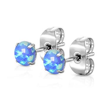 Šperky4U Ocelové náušnice s modrými opály 3 mm - OPN1672-OP05-03
