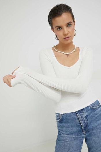 Tričko s dlouhým rukávem Hollister Co. bílá barva