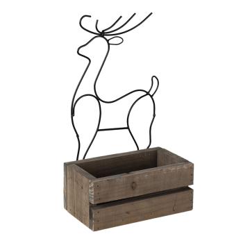 Hnědý dřevěný box s kovovým jelenem - 23*13*10/40 cm 64819