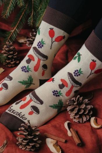 Hnědo-béžové vzorované ponožky Podhoubí