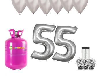HeliumKing Helium párty set na 55. narozeniny se stříbrnými balónky